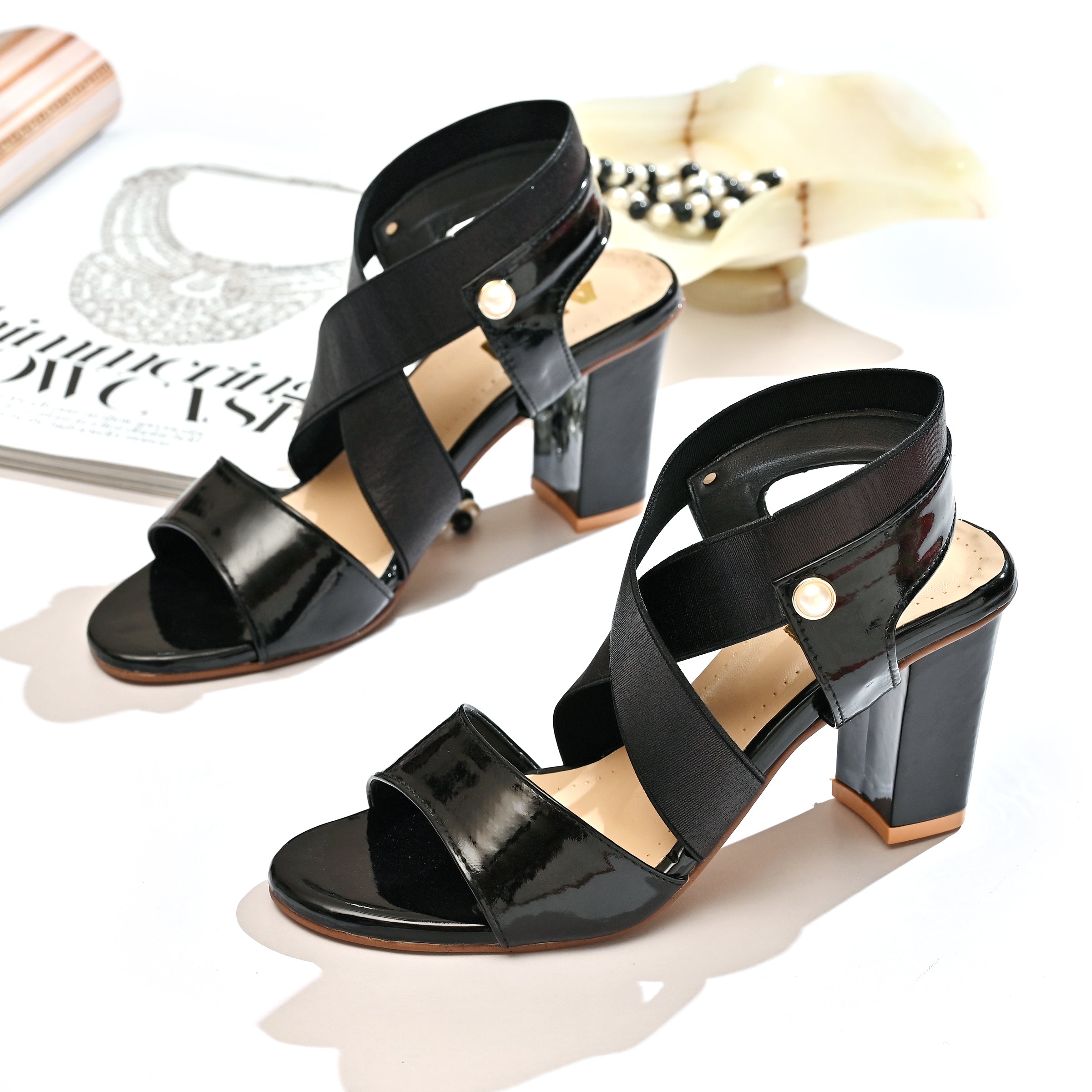 ANM CROSS STRAP HEELS (BLACK)