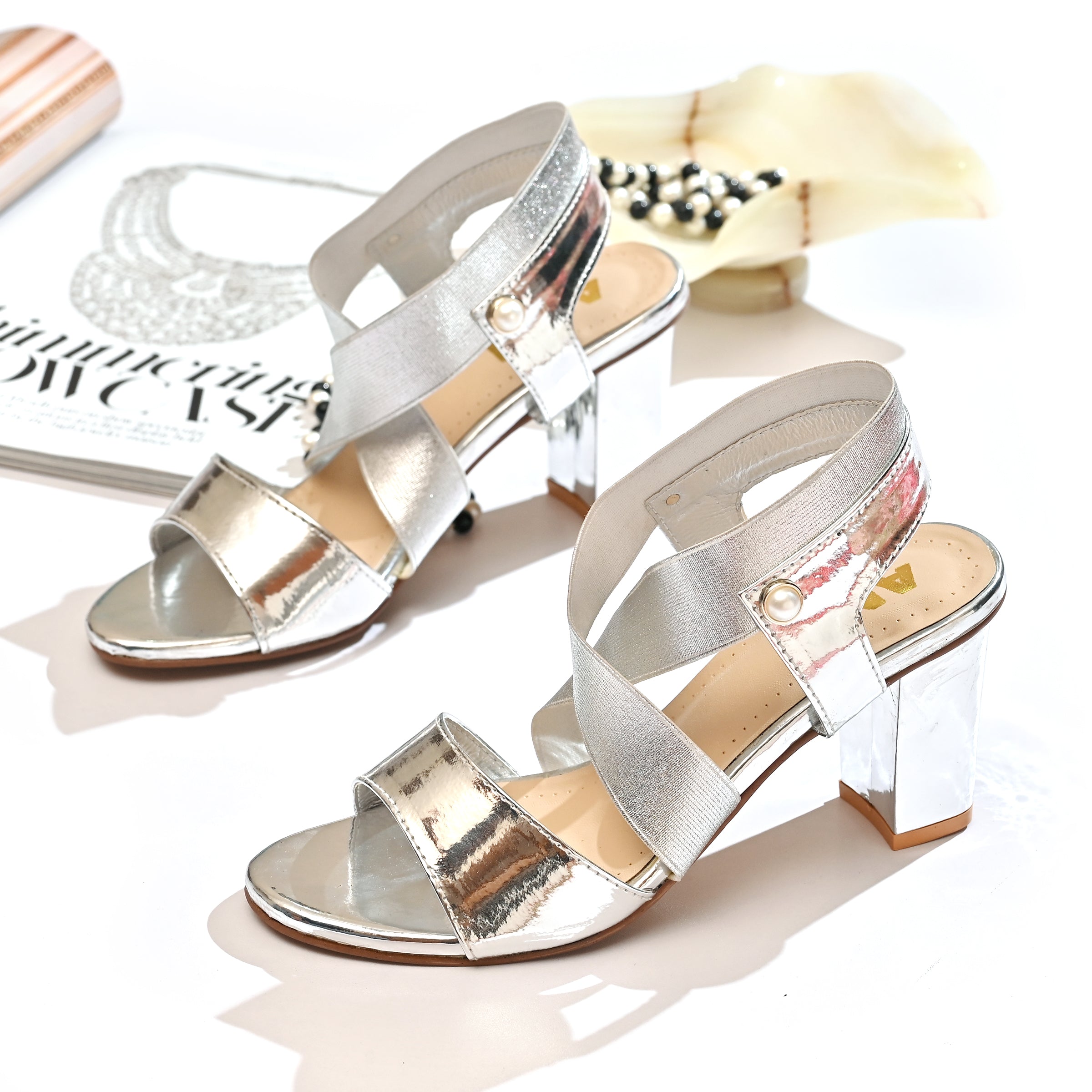 ANM CROSS STRAP HEELS (SILVER)