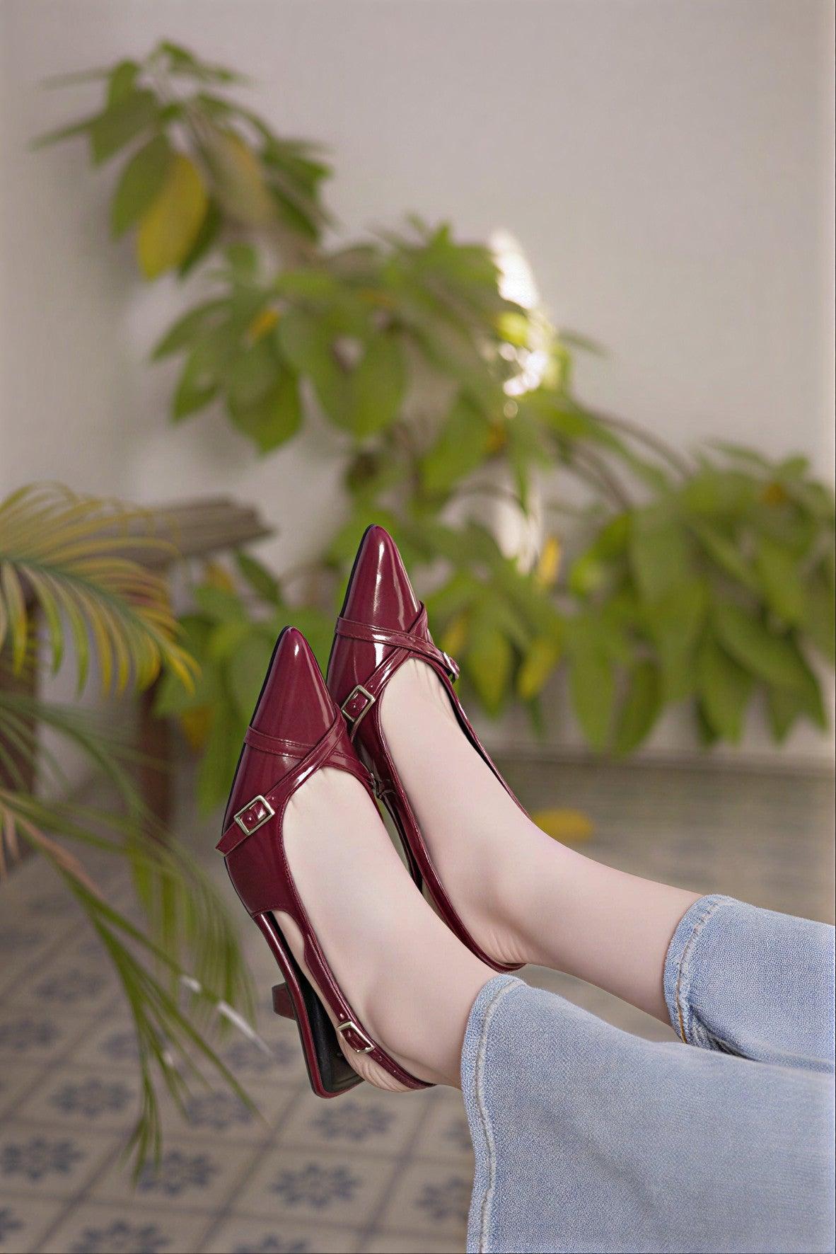 Glossy Pointed Strap Heels for Girls