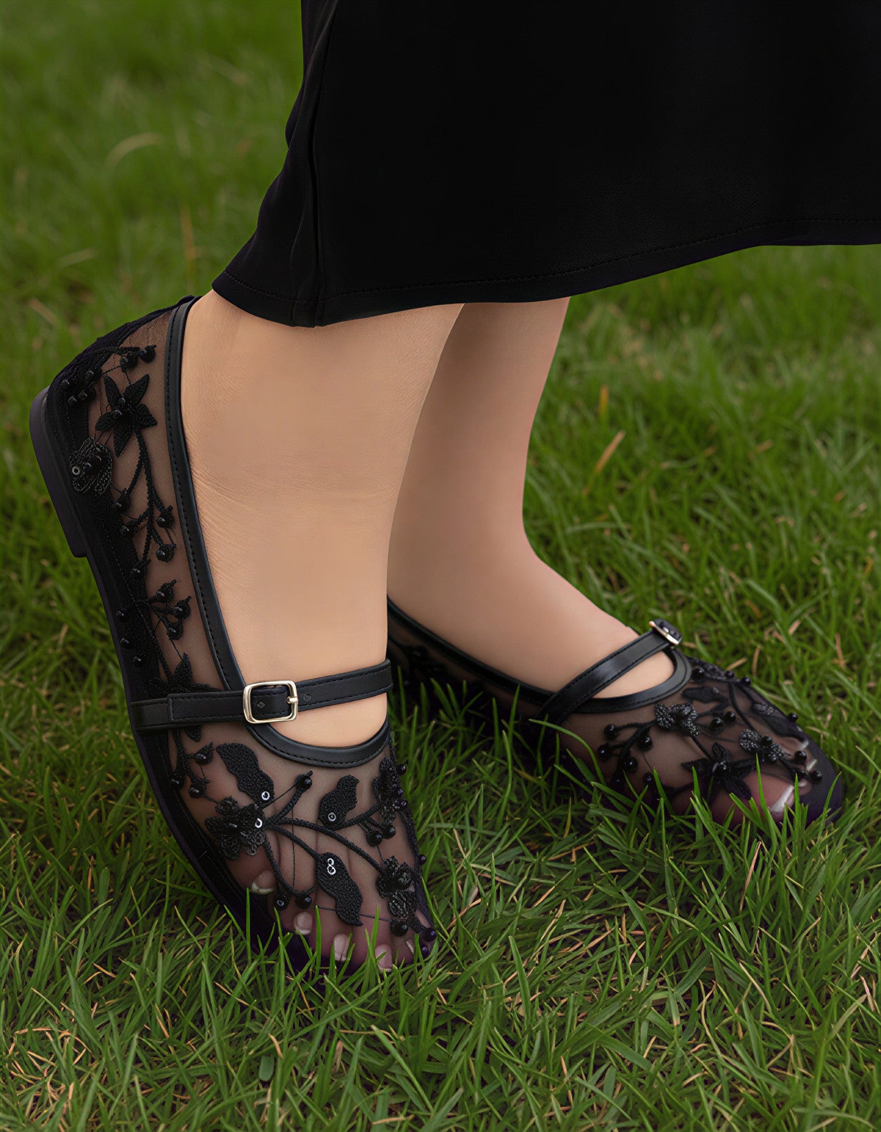Rose Merry Black Ballet Pumps Shoes
