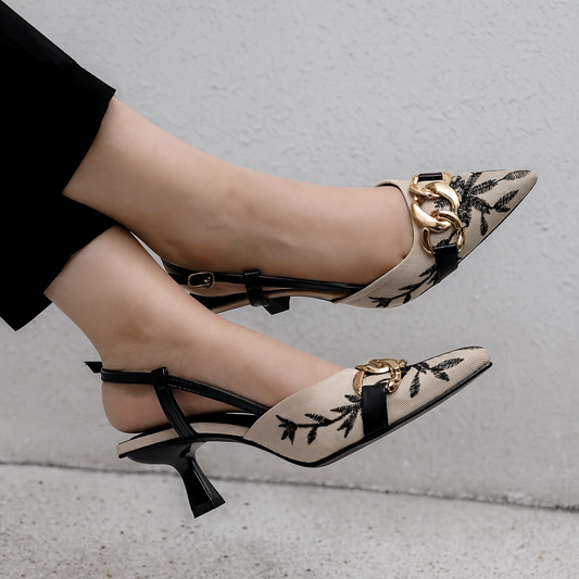 Floral Embroidery Slingback Heel