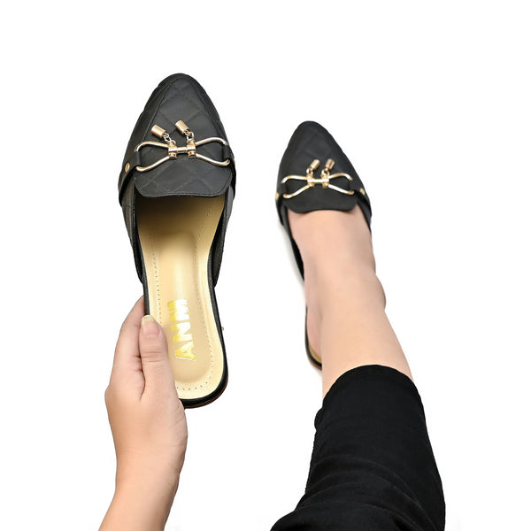 Butterfly Buckle Mules (Black)