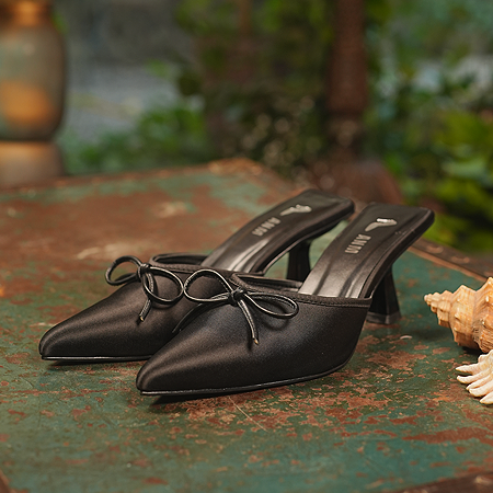 Juliana Black Pointed Toe Bow Heels for Women