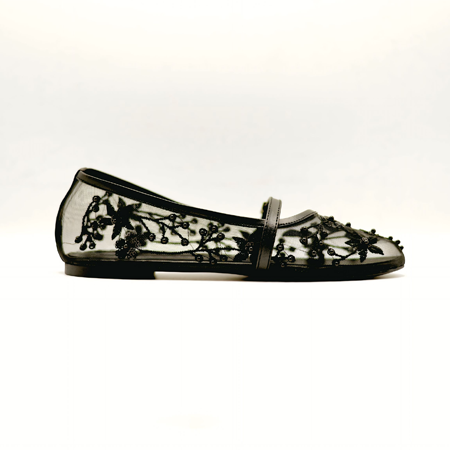 Rose Merry Black Ballet Pumps Shoes