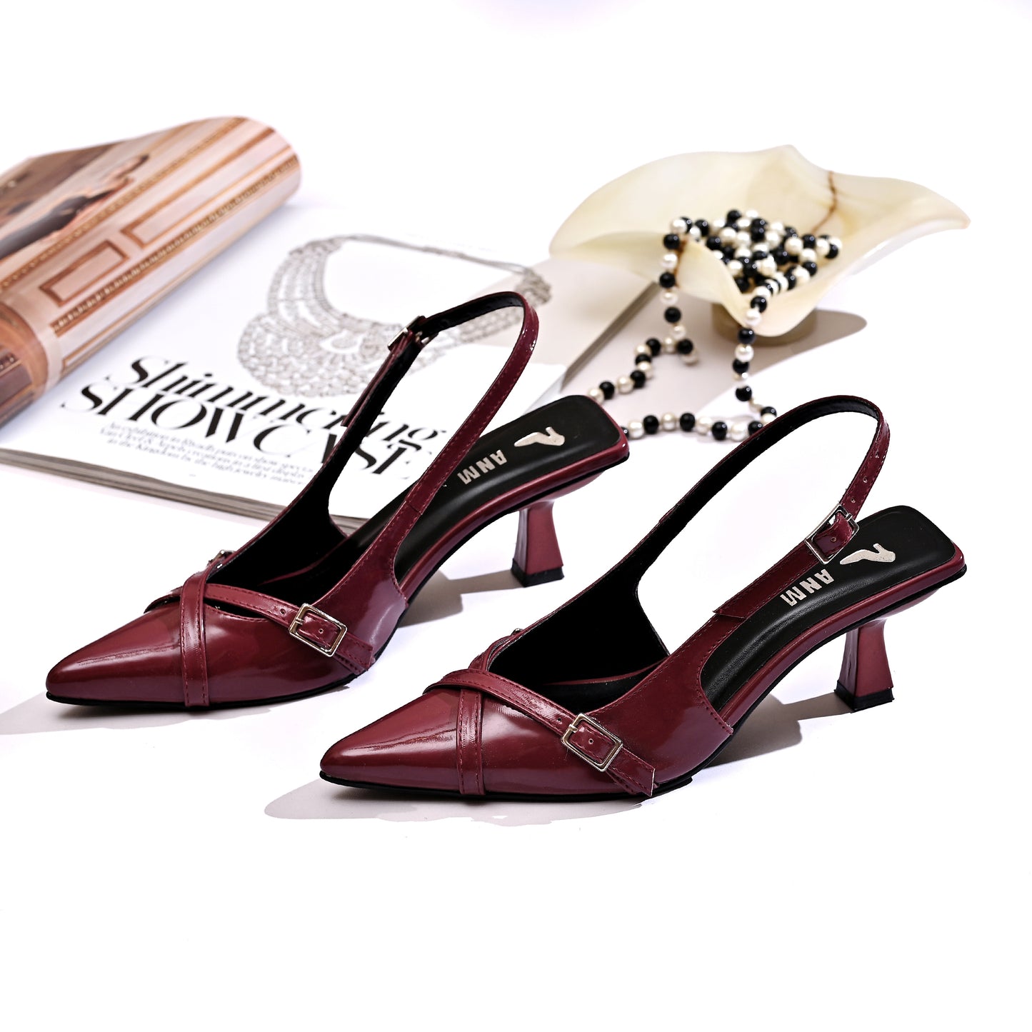 Glossy Pointed Strap Heels