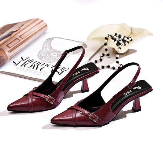 Glossy Pointed Strap Heels