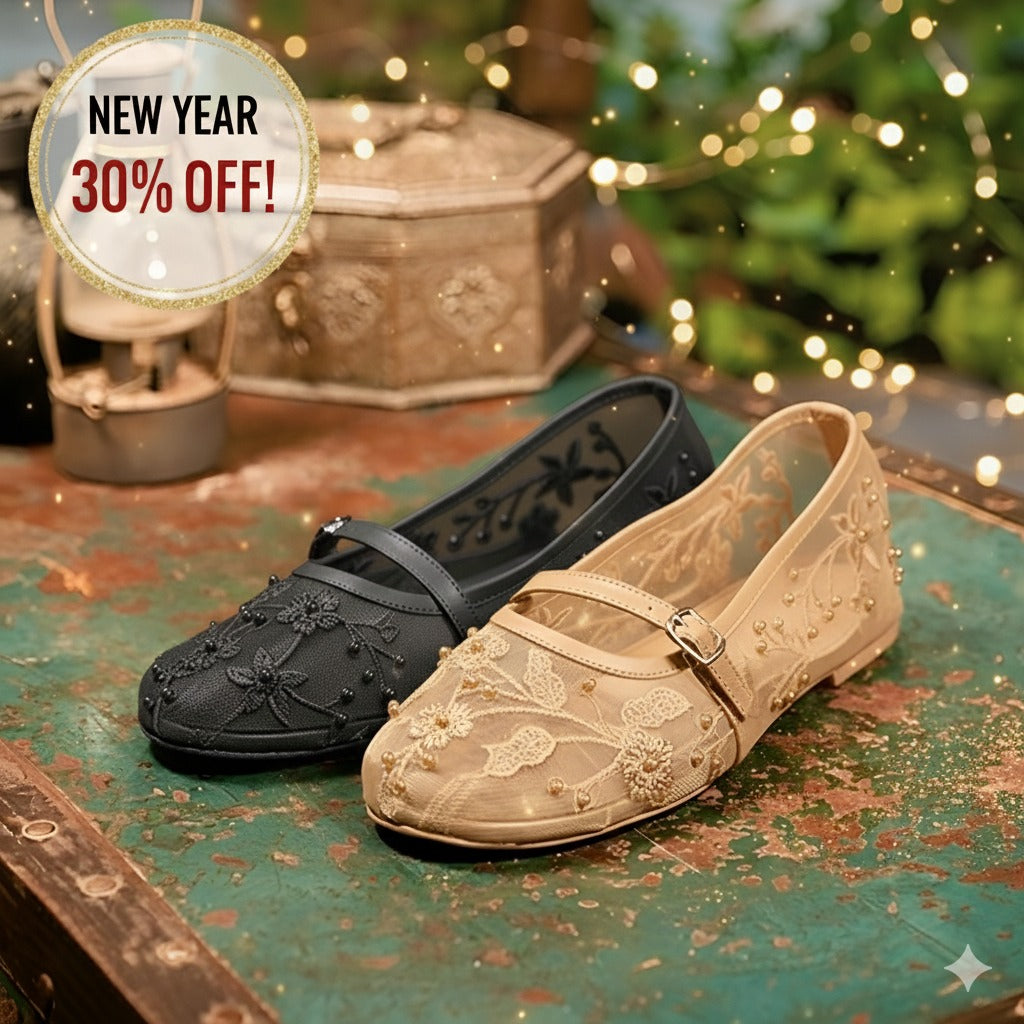 ZARA embroidery mesh ballets black