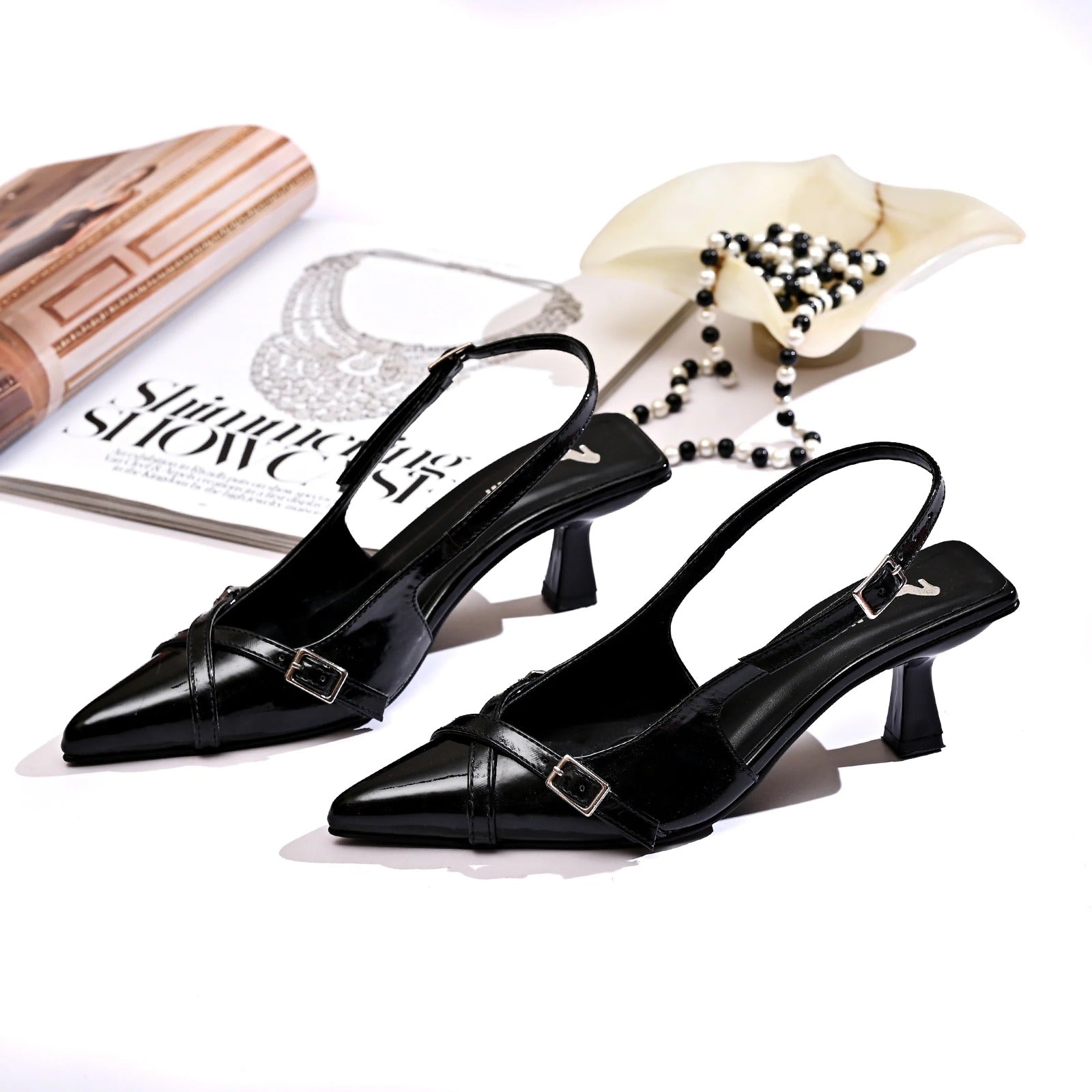 Glossy Pointed Strap Heels for Girls