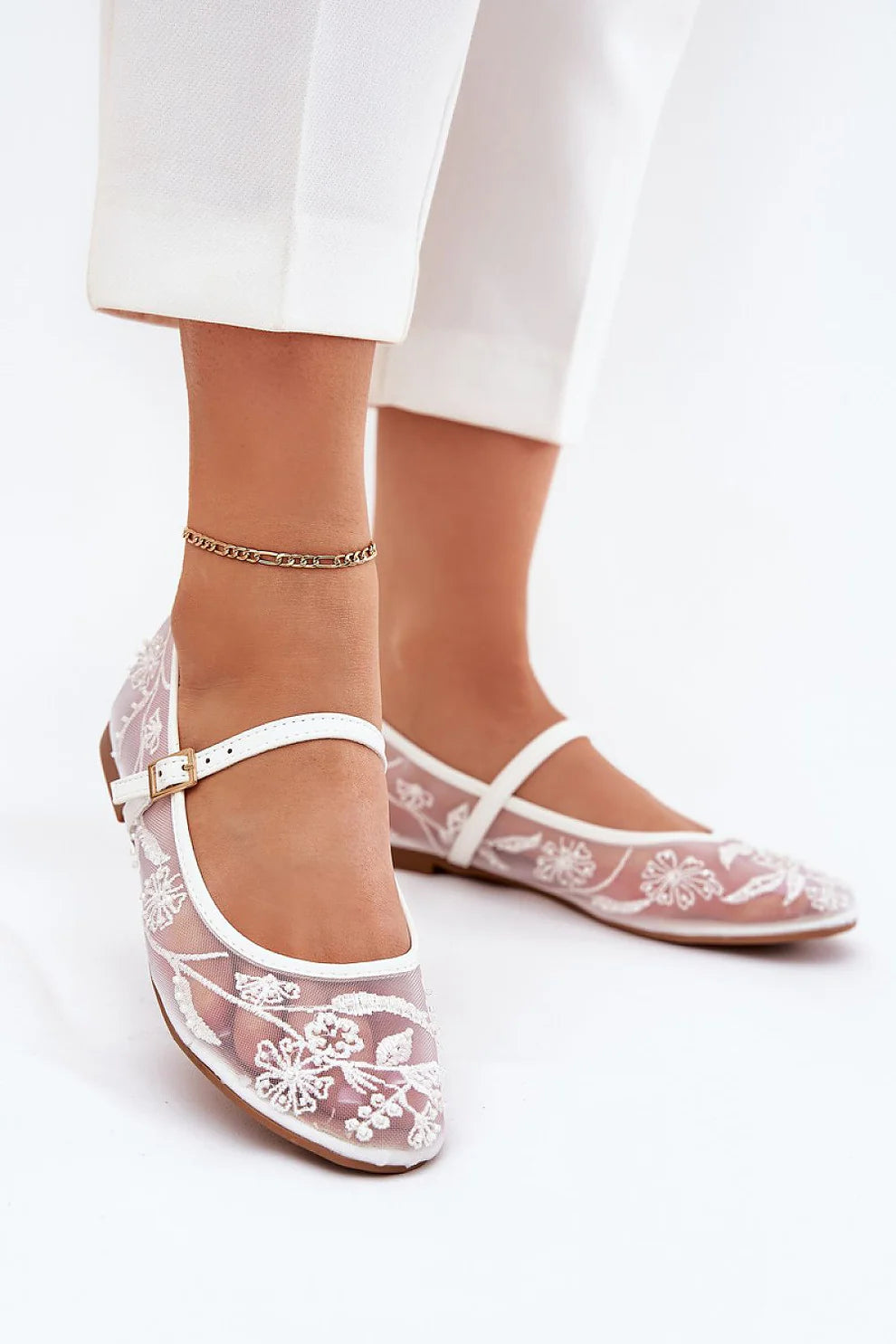Rose Merry white Ballet Pumps Shoes
