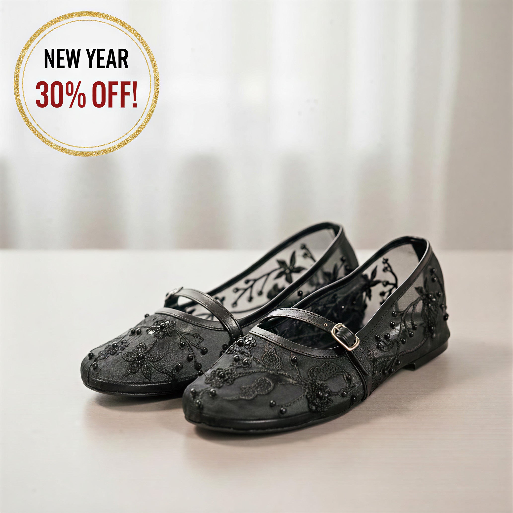 Rose Merry Black Ballet Pumps Shoes