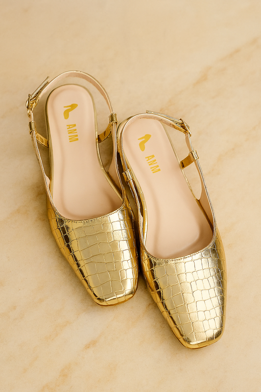 Crocodile-Embossed Slingback Flats