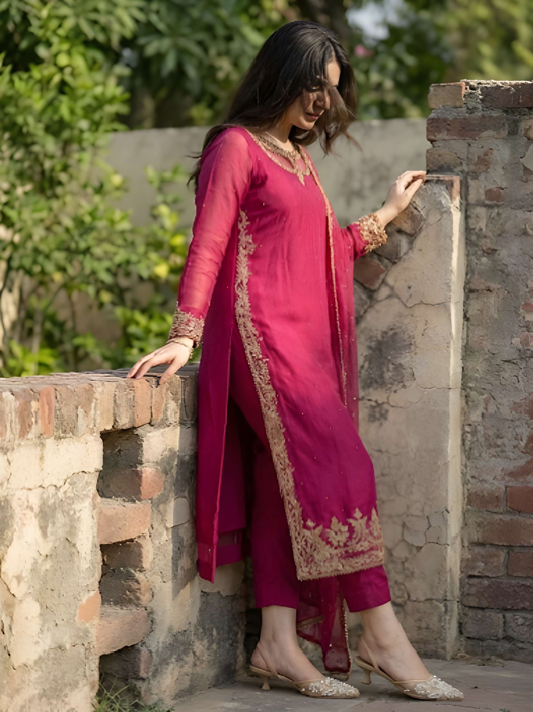 Ethereal Pearl Mesh Heels Shoes for Girls